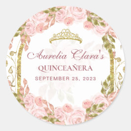 Adesivo Quinceanera, Arca Dourada Princesa Floral Rosa Esb