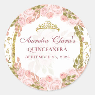Adesivo Quinceanera, Arca Dourada Princesa Floral Rosa Esb