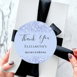 Adesivo Quinceanera baby blue glitter pó Obrigado
