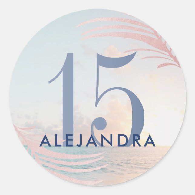 Adesivo Quinceañera Beach 15 Birthday Favor (Frente)