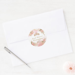 Adesivo Quinceañera Bege Rosa Floral Dourado