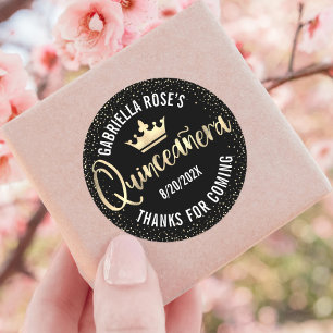 Adesivo Quinceañera Black Glitter Foil Dourada Escrita
