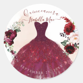 Adesivo Quinceanera Blush Burgundy Flores de Aquarela