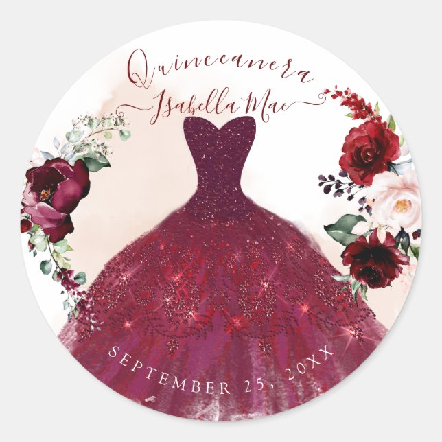 Adesivo Quinceanera Blush Burgundy Flores de Aquarela (Frente)