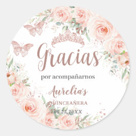 Adesivo Quinceañera Blush Rosa Floral Borboletas Douradas