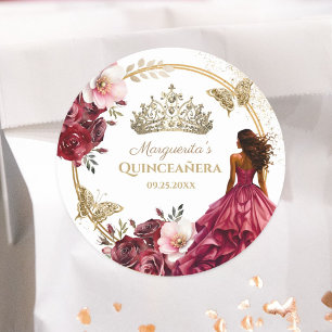 Adesivo Quinceañera Borgonha Bege Dourado Floral Princesa