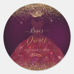 Adesivo Quinceanera Burgundy Dourada Glitter Princess Crow