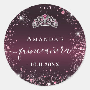 Adesivo Quinceanera burgundy rosa tiara