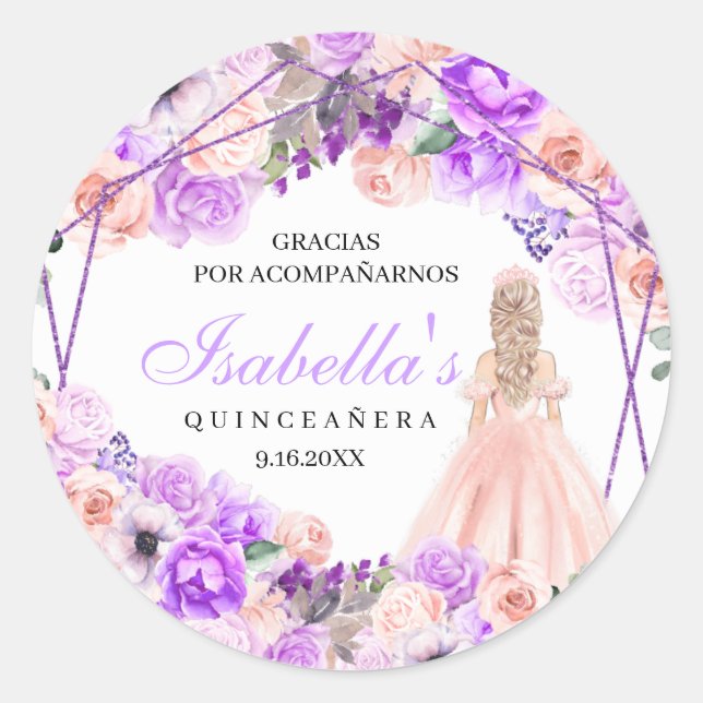 Adesivo Quinceanera Clássica, Rosa E Púrpura, Quilás Cláss (Frente)