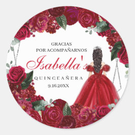 Adesivo Quinceanera Clássica Vermelha e Prateada Floral, S