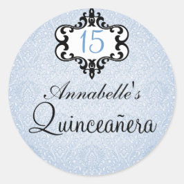 Adesivo Quinceañera Damasco Azul e Preto Chic