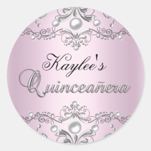 Adesivo Quinceanera Damask Pearl Prata e Rosa