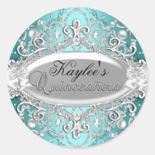 Adesivo Quinceanera Damask Pérola Prata e Azul Tur