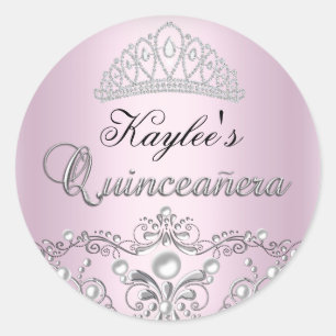 Adesivo Quinceanera Damask Perolado Prata e Rosa