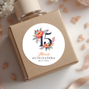 Adesivo Quinceanera de Aniversário de 15 Anos Floral em Aq