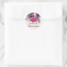Adesivo Quinceañera de vestido rosa com roxo aquarela