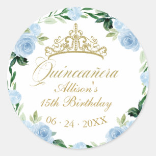 Adesivo Quinceanera Deus Tiara Baby Blue Floral