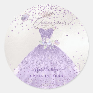 Adesivo Quinceanera Dusty Prata Roxa Glitter