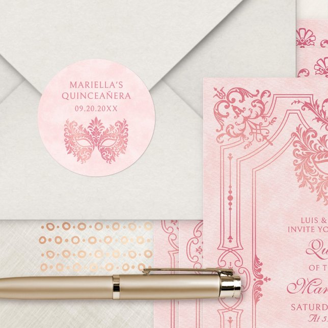 Adesivo Quinceanera Elegante de Mascarada rosa (Criador carregado)