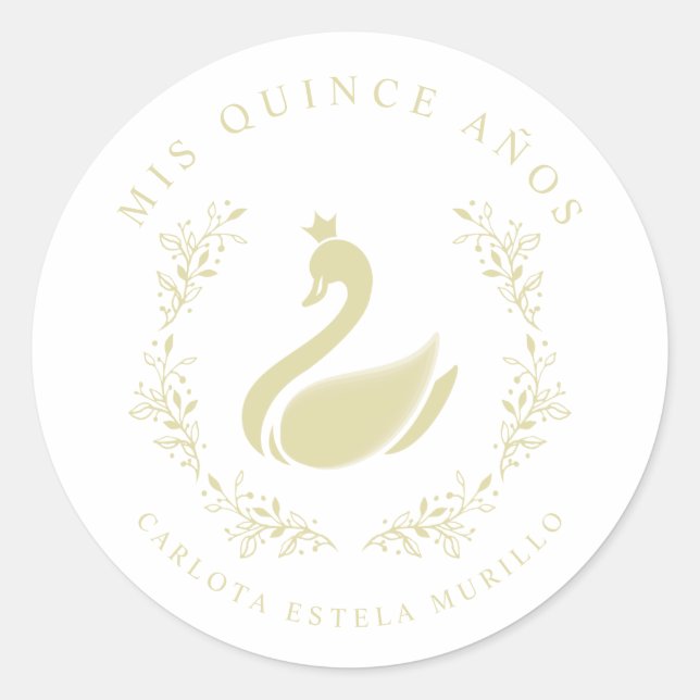 Adesivo Quinceañera Espanhol Amarelo e Dourado Cisne Român (Frente)