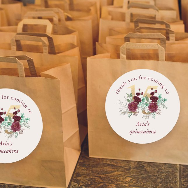 Adesivo Quinceanera floral 15 Vermelho-marfim e Quinceaner (Quinceanera favor stickers  with burgundy red and ivory roses from my Royal Rose collection)