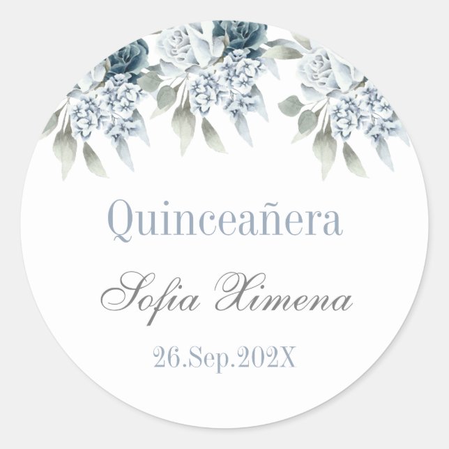 Adesivo Quinceañera floral azul (Frente)