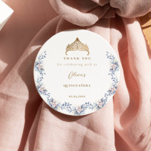Adesivo Quinceañera Floral Azul Tiara Dourada Elegante