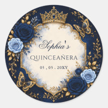 Quinceañera Floral Borboleta Dourada Marinho