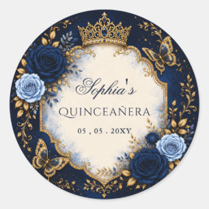 Adesivo Quinceañera Floral Borboleta Dourada Marinho