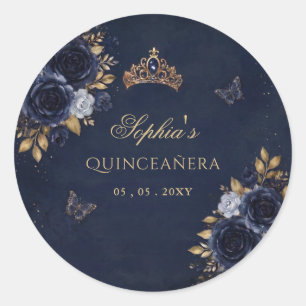 Adesivo Quinceañera Floral Borboleta Dourada Marinho