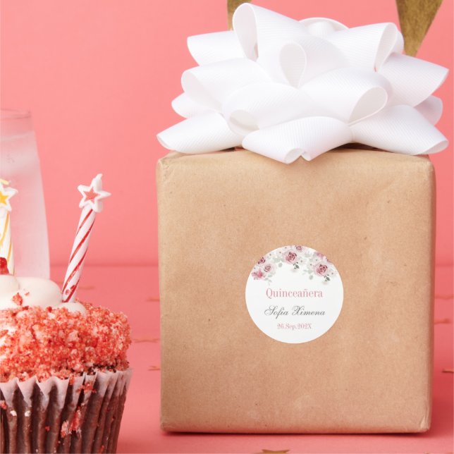 Adesivo Quinceañera floral cor-de-rosa (Festa)
