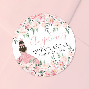Adesivo Quinceanera Floral Cor-de-Rosa Esbranquiçada