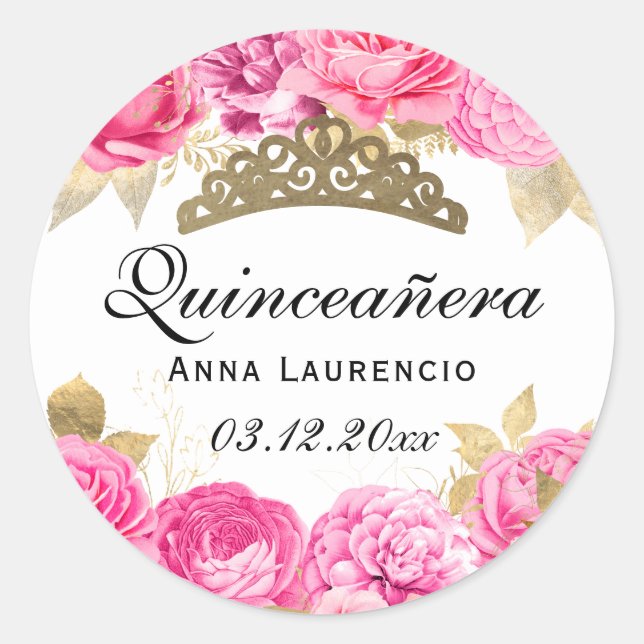 Adesivo Quinceanera Floral Elegante Rosa (Frente)