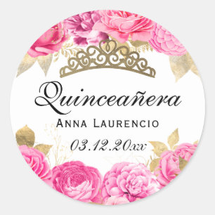 Adesivo Quinceanera Floral Elegante Rosa
