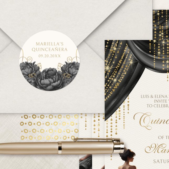 Adesivo Quinceanera Floral Negra (Criador carregado)