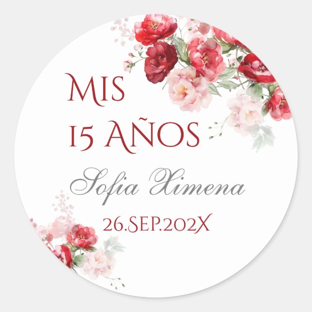 Adesivo Quinceañera floral rojo (Frente)