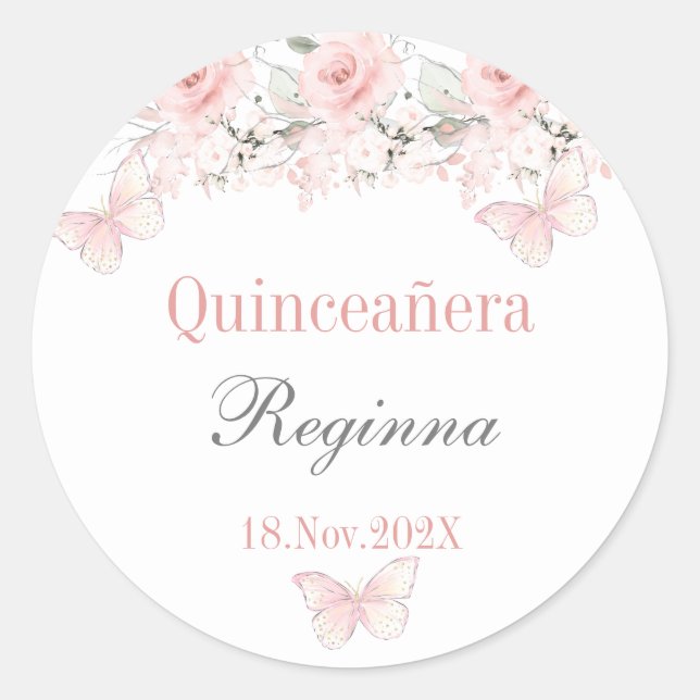 Adesivo Quinceañera floral rosa (Frente)
