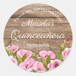 Adesivo Quinceañera Floral Rosa-Cinética Russa Obrigado