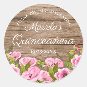 Adesivo Quinceañera Floral Rosa-Cinética Russa Obrigado