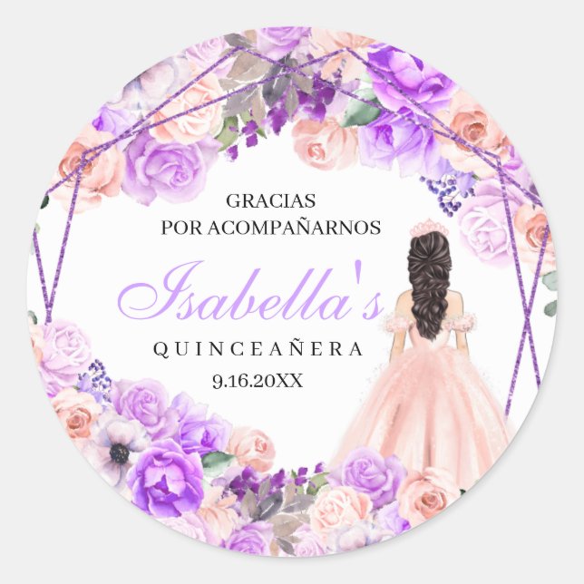 Adesivo Quinceanera Floral Rosa E Roxo (Frente)
