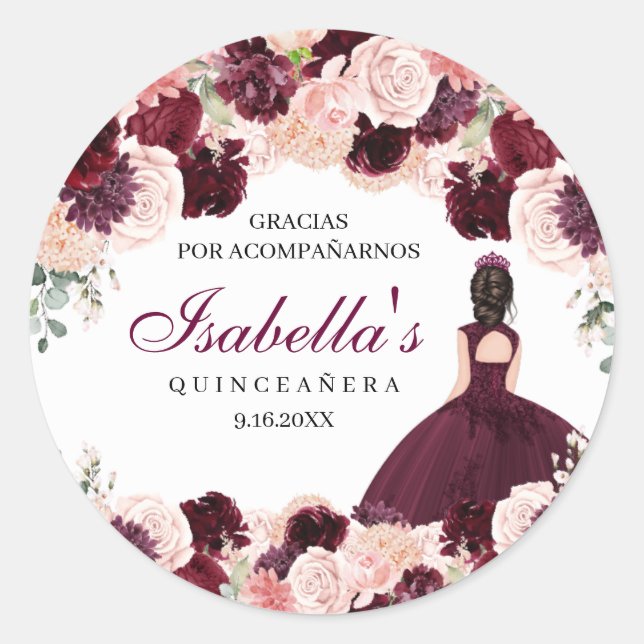 Adesivo Quinceanera Floral Rosa Esbranquiçada (Frente)
