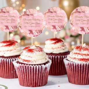 Adesivo Quinceañera Floral Rosa Rosa Dourada Elegante