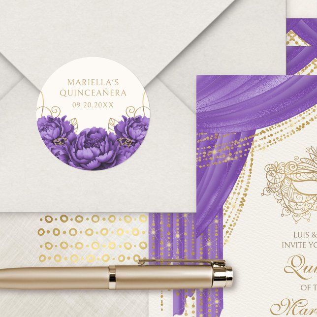 Adesivo Quinceanera Floral Roxo (Criador carregado)