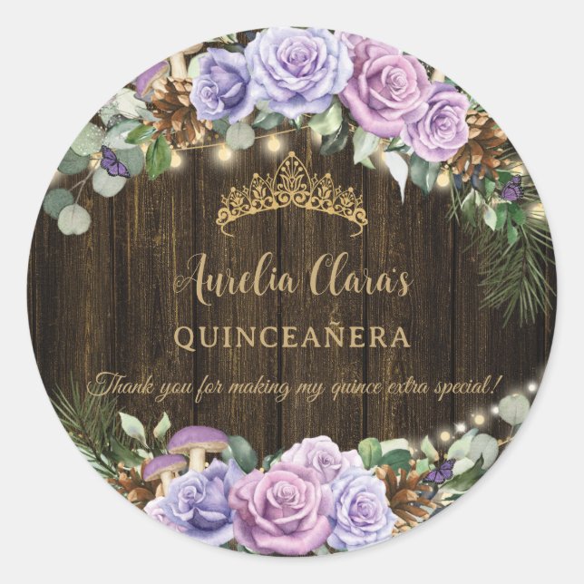 Adesivo Quinceañera Floral Roxo-Encantada Rústica (Frente)