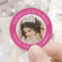 Quinceañera Foto Simples Fuschia Rosa Obrigado