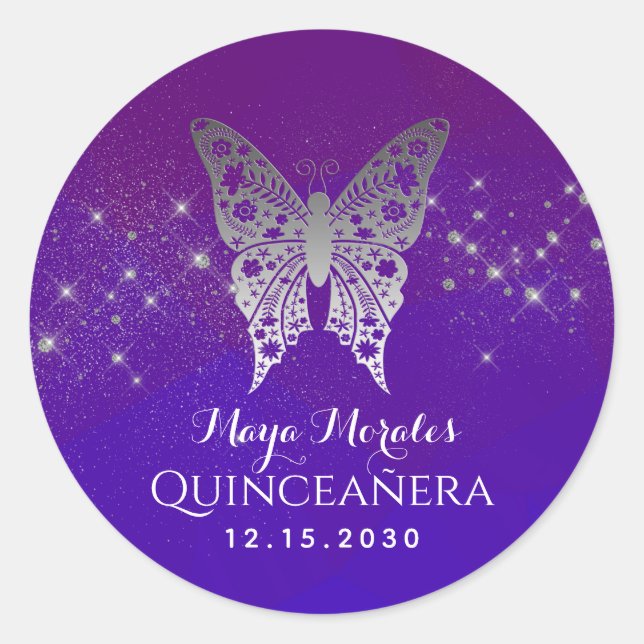 Adesivo Quinceanera Glitter Roxo (Frente)