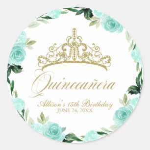 Adesivo Quinceanera God Glitter Tiara Teal Floral