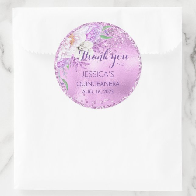 Adesivo Quinceanera Lilac Púrpura Floral Vinheta (Bolsa)