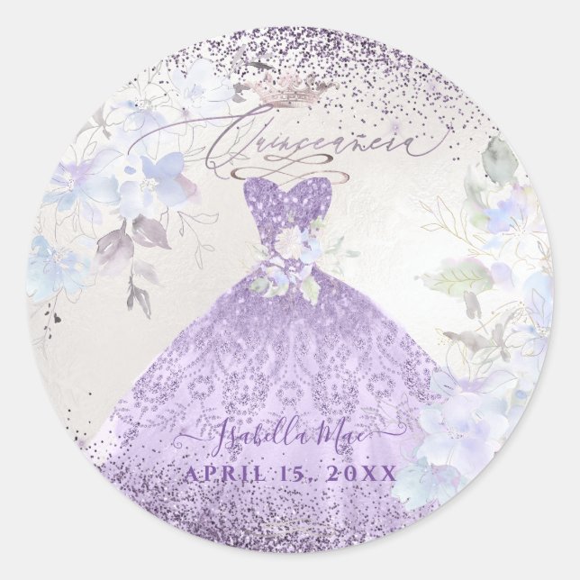 Adesivo Quinceanera Lilac Púrpura Prata Palha (Frente)