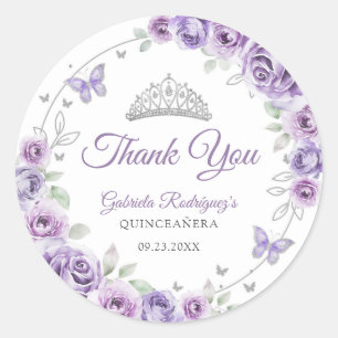 Adesivo Quinceanera Lilás Roxo Floral Prata